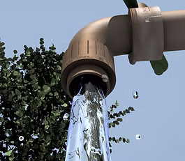 Flowing water from outdoor faucet.